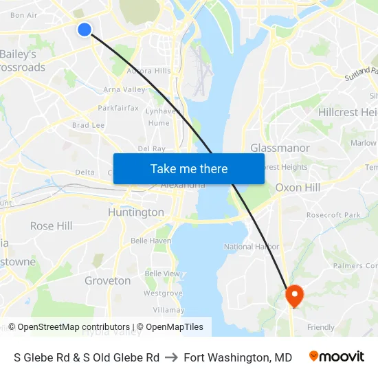 S Glebe Rd & S Old Glebe Rd to Fort Washington, MD map
