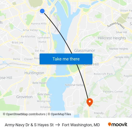 Army-Navy Dr & S Hayes St to Fort Washington, MD map