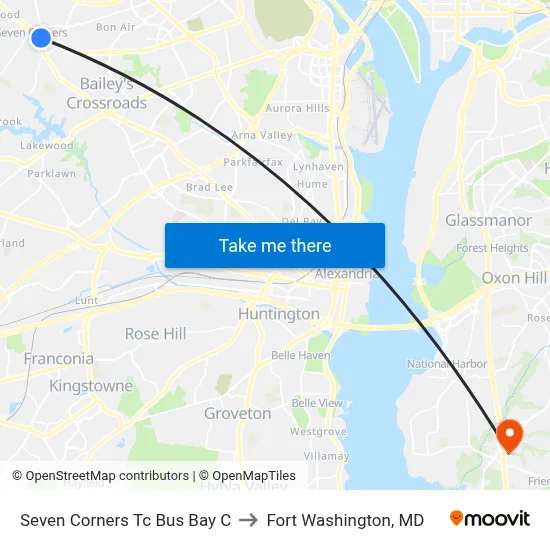 Seven Corners Tc Bus Bay C to Fort Washington, MD map