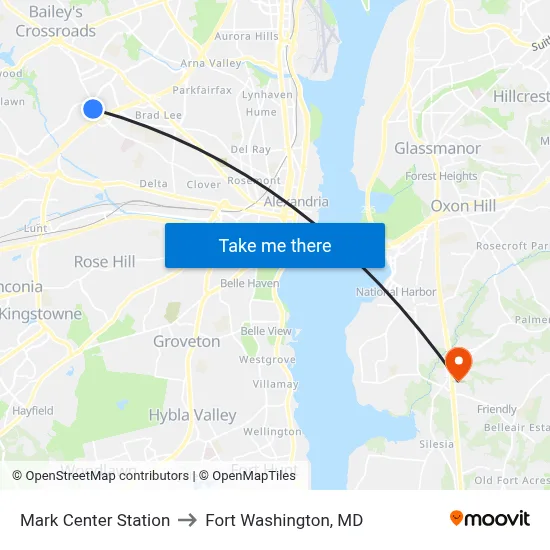 Mark Center Station to Fort Washington, MD map