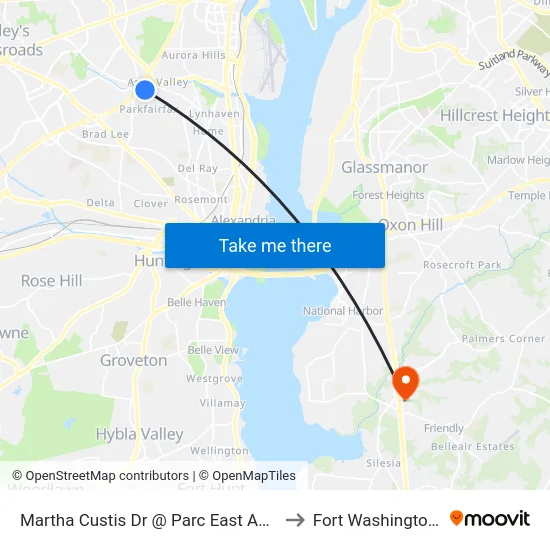 Martha Custis Dr @ Parc East Apts #1225 to Fort Washington, MD map