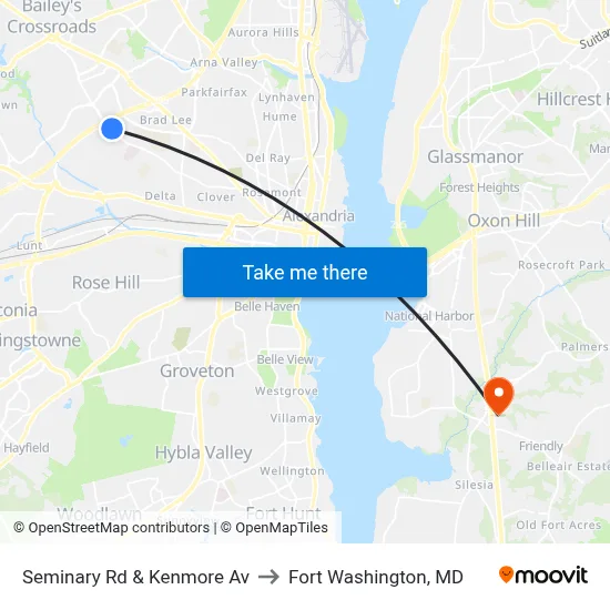 Seminary Rd & Kenmore Av to Fort Washington, MD map