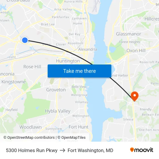 5300 Holmes Run Pkwy to Fort Washington, MD map