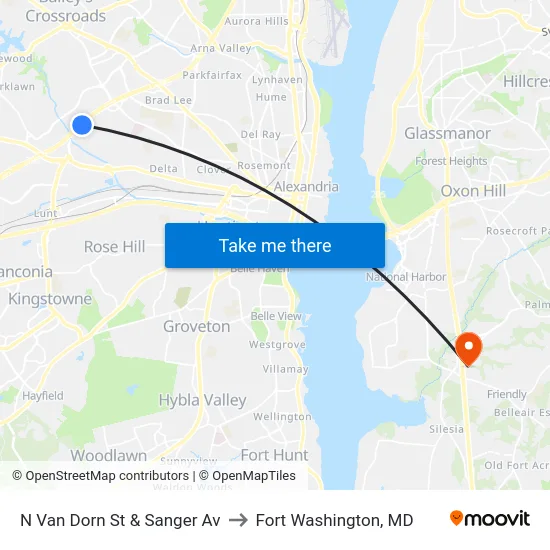 N Van Dorn St &    Sanger Av to Fort Washington, MD map