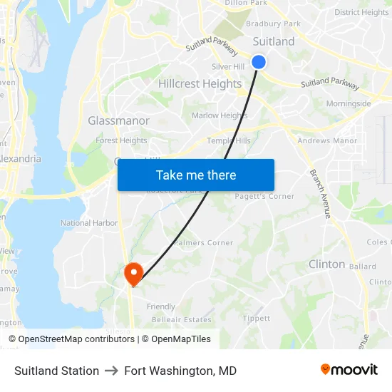 Suitland Station to Fort Washington, MD map