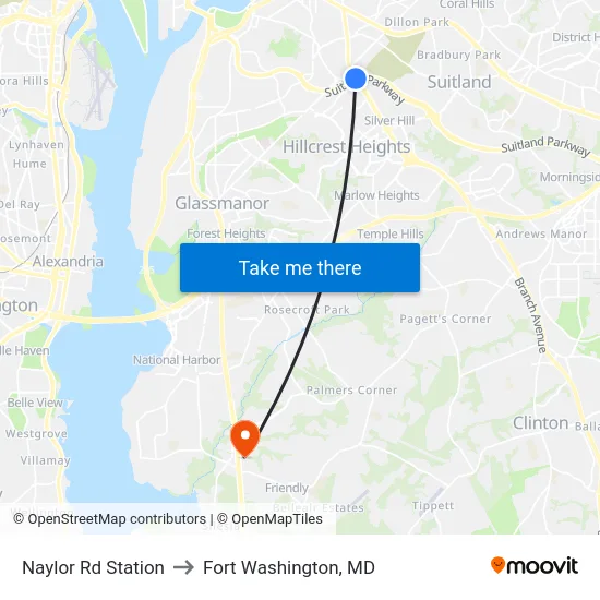 Naylor Rd Station to Fort Washington, MD map