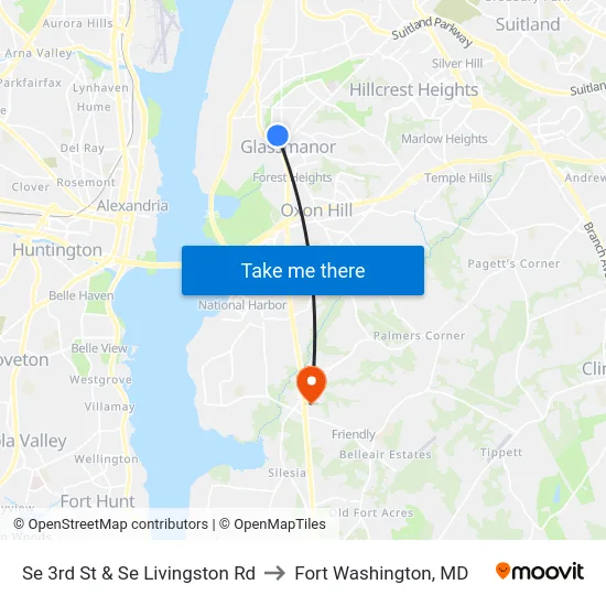Se 3rd St & Se Livingston Rd to Fort Washington, MD map