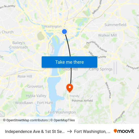 Independence Ave & 1st St Se Wb to Fort Washington, MD map