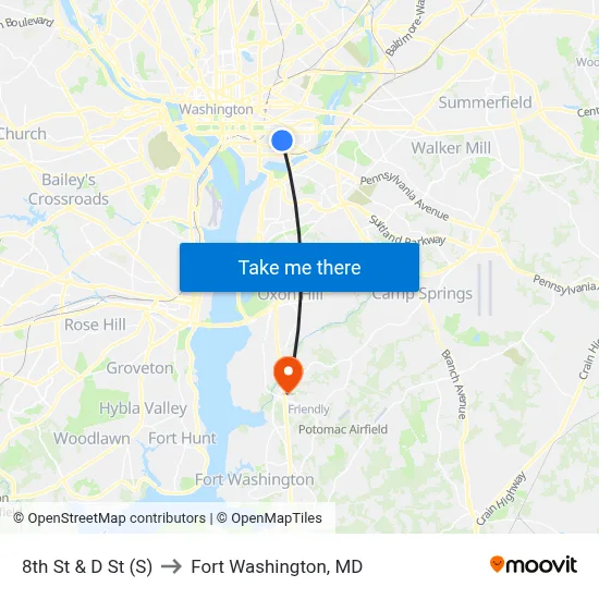 8th St & D St (S) to Fort Washington, MD map