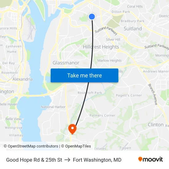 Good Hope Rd & 25th St to Fort Washington, MD map