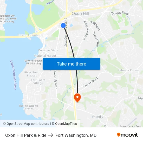 Oxon Hill Park & Ride to Fort Washington, MD map