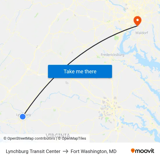 Lynchburg Transit Center to Fort Washington, MD map