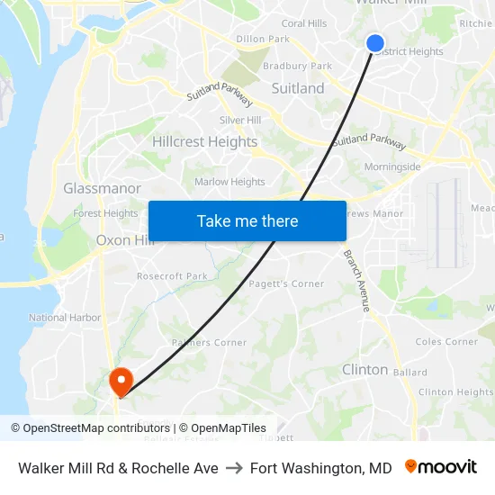 Walker Mill Rd & Rochelle Ave to Fort Washington, MD map