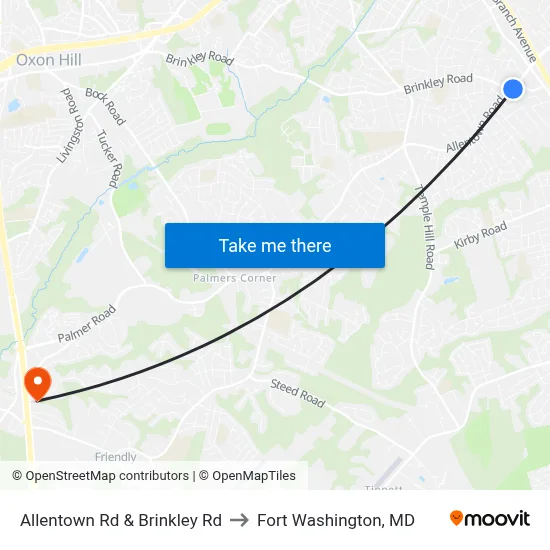 Allentown Rd & Brinkley Rd to Fort Washington, MD map