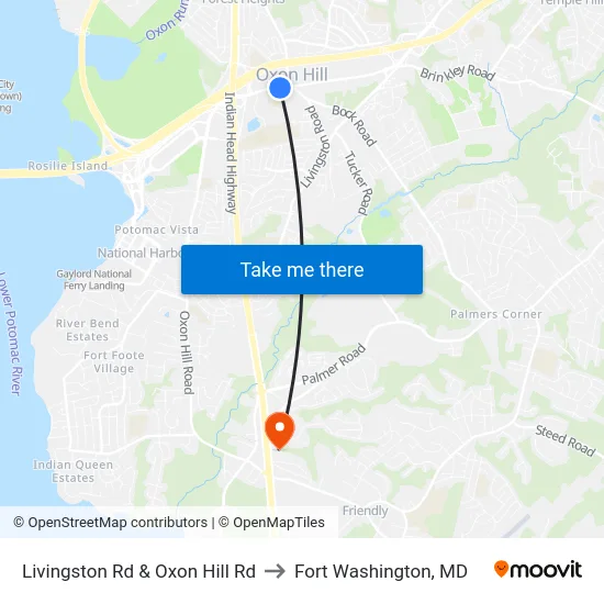 Livingston Rd & Oxon Hill Rd to Fort Washington, MD map