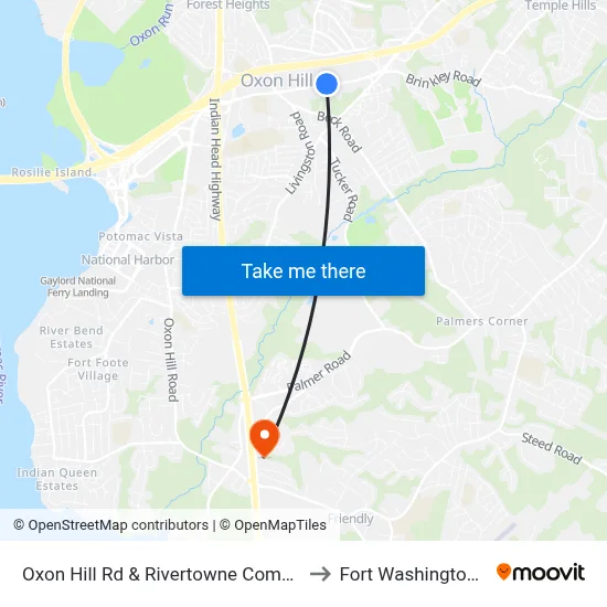 Oxon Hill Rd & Rivertowne Commons M to Fort Washington, MD map
