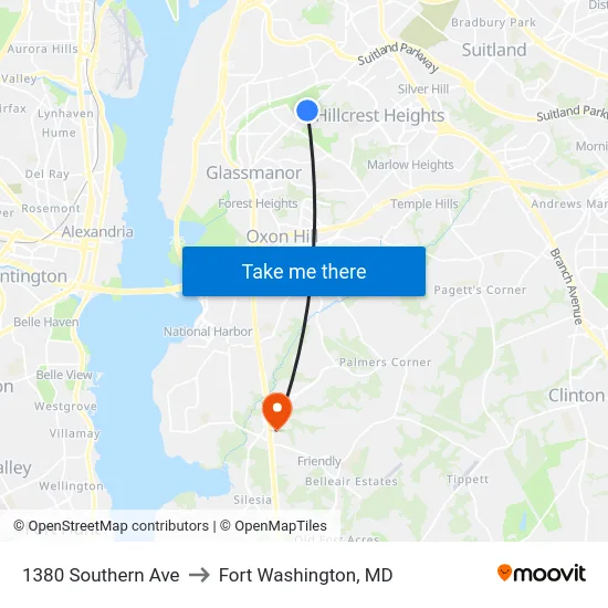 1380 Southern Ave to Fort Washington, MD map