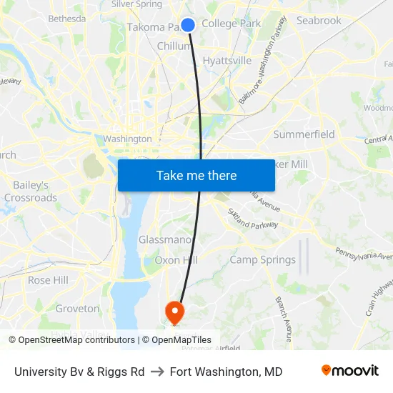 University Bv & Riggs Rd to Fort Washington, MD map