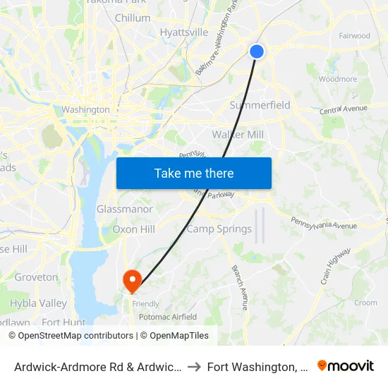 Ardwick-Ardmore Rd & Ardwick Pl to Fort Washington, MD map