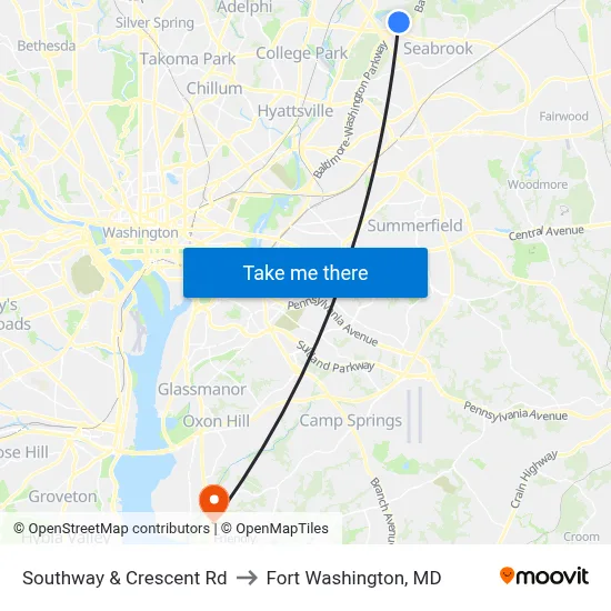 Southway & Crescent Rd to Fort Washington, MD map