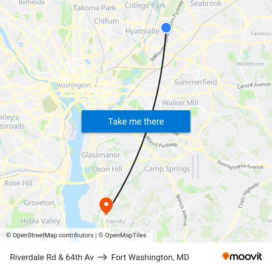Riverdale Rd & 64th Av to Fort Washington, MD map