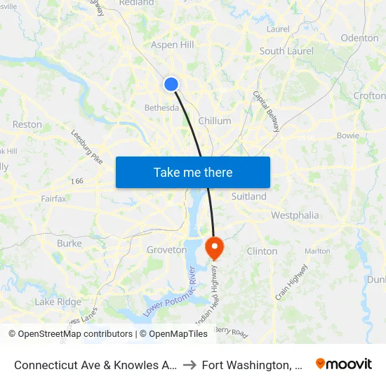 Connecticut Ave & Knowles Ave to Fort Washington, MD map