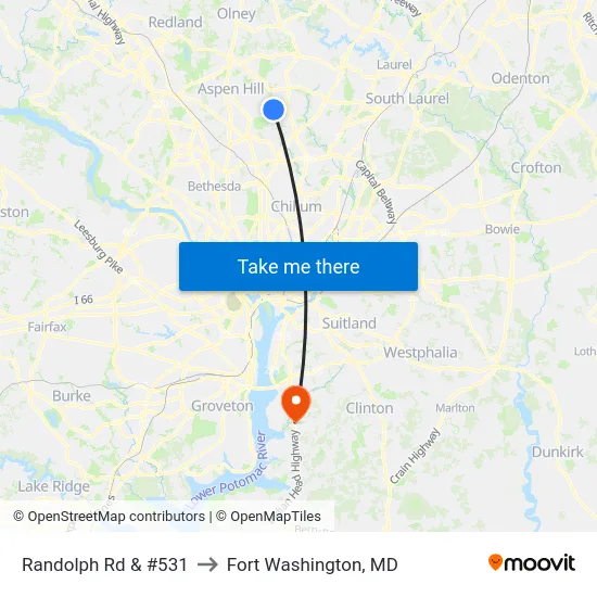 Randolph Rd & #531 to Fort Washington, MD map
