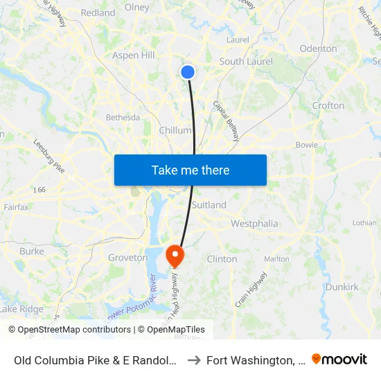 Old Columbia Pike & E Randolph Rd to Fort Washington, MD map