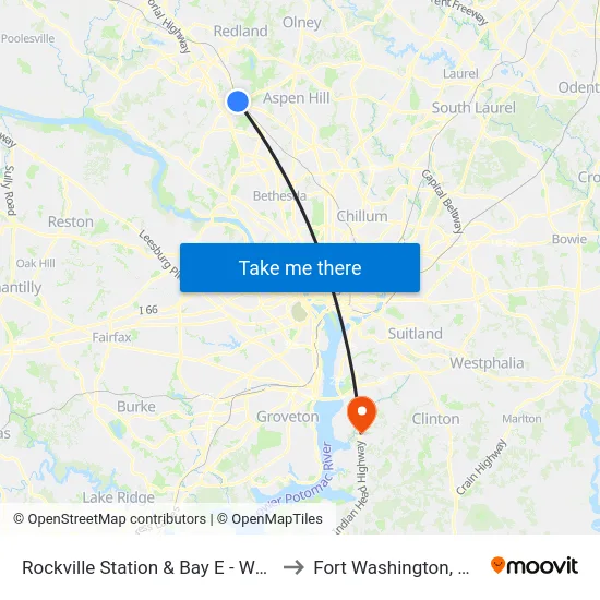 Rockville Station & Bay E - West to Fort Washington, MD map