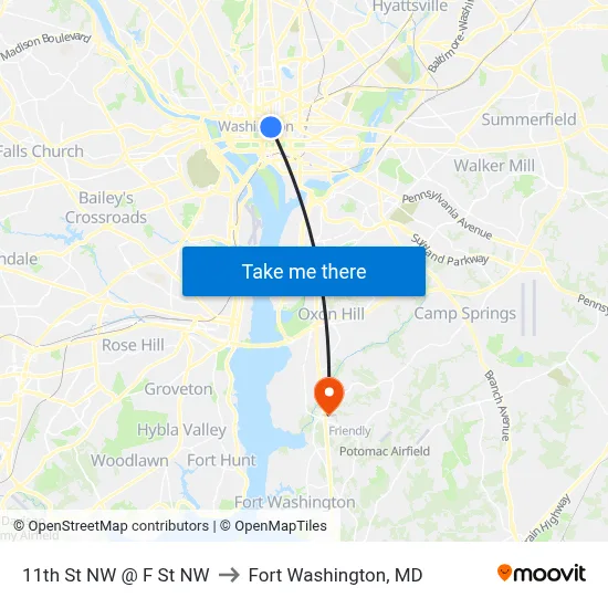 11th St NW @ F St NW to Fort Washington, MD map