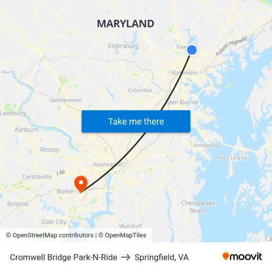 Cromwell Bridge Park-N-Ride to Springfield, VA map