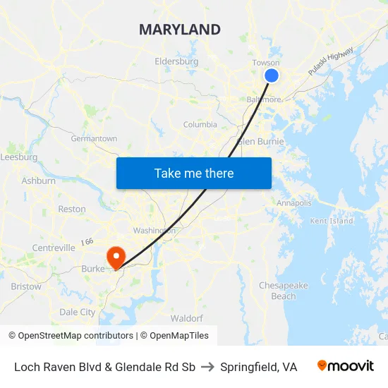 Loch Raven Blvd & Glendale Rd Sb to Springfield, VA map