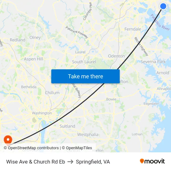 Wise Ave & Church Rd Eb to Springfield, VA map
