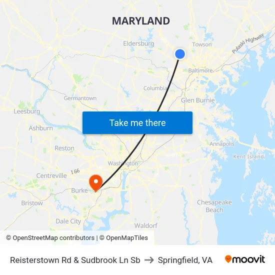 Reisterstown Rd & Sudbrook Ln Sb to Springfield, VA map