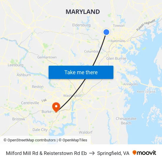 Milford Mill Rd & Reisterstown Rd Eb to Springfield, VA map