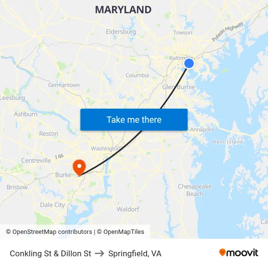 Conkling St & Dillon St to Springfield, VA map