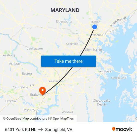 6401 York Rd Nb to Springfield, VA map