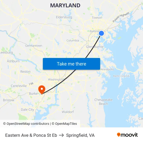 Eastern Ave & Ponca St Eb to Springfield, VA map