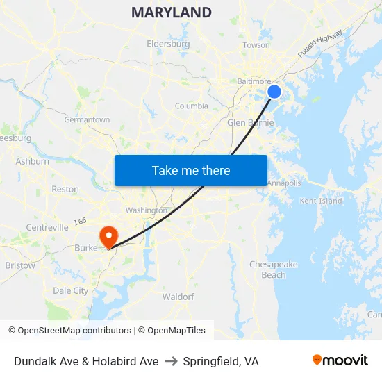 Dundalk Ave & Holabird Ave to Springfield, VA map