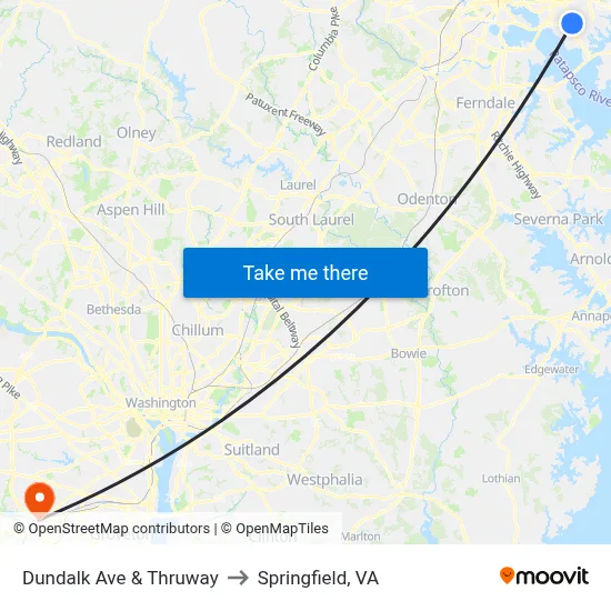 Dundalk Ave & Thruway to Springfield, VA map