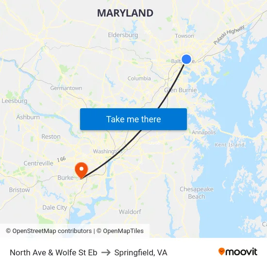 North Ave & Wolfe St Eb to Springfield, VA map