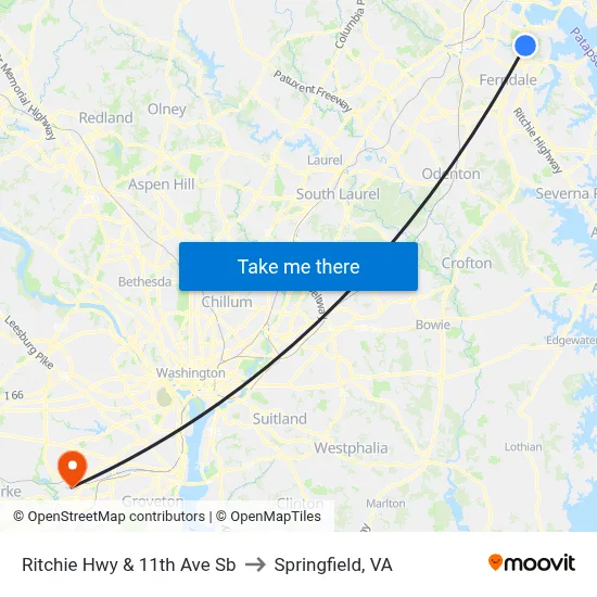 Ritchie Hwy & 11th Ave Sb to Springfield, VA map
