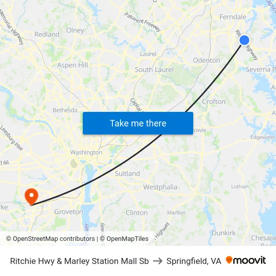 Ritchie Hwy & Marley Station Mall Sb to Springfield, VA map