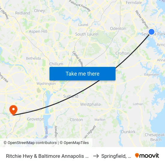Ritchie Hwy & Baltimore Annapolis Blvd to Springfield, VA map