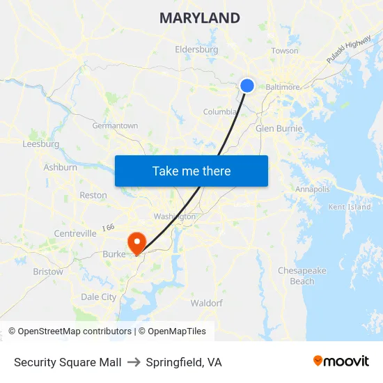 Security Square Mall to Springfield, VA map