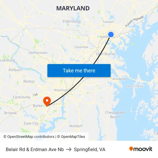 Belair Rd & Erdman Ave Nb to Springfield, VA map