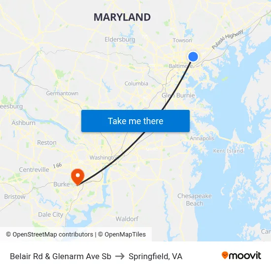 Belair Rd & Glenarm Ave Sb to Springfield, VA map