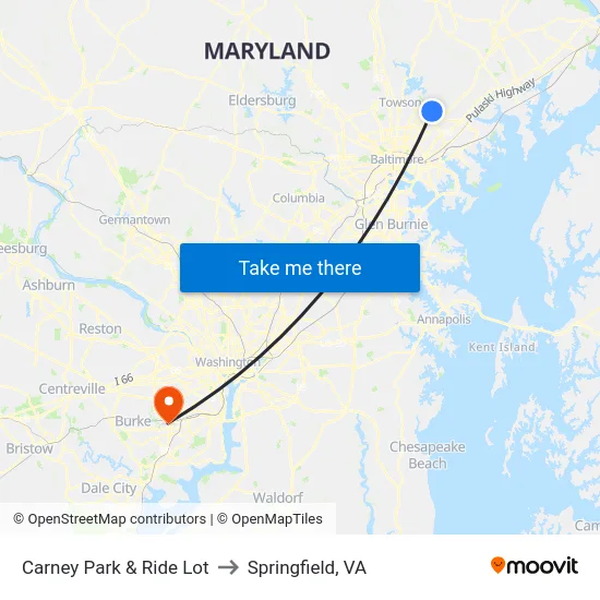 Carney Park & Ride Lot to Springfield, VA map