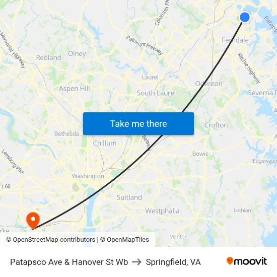 Patapsco Ave & Hanover St Wb to Springfield, VA map