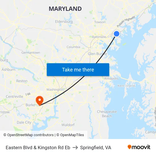 Eastern Blvd & Kingston Rd Eb to Springfield, VA map